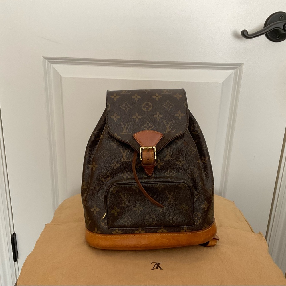 As is Louis Vuitton Monogram Canvas Backpack with Brown Leather Trim MM